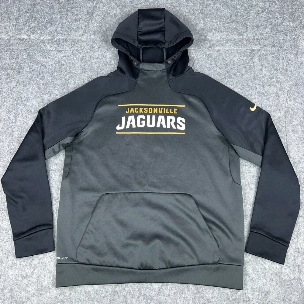 Jacksonville Jaguars Hoodie Mens Medium Gray Nike Therma Fit On Field Sweatshirt
